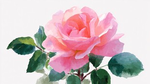 水彩绘粉色娇艳玫瑰花