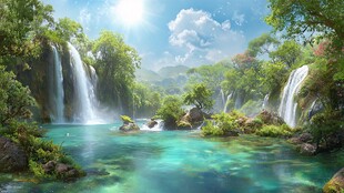 梦幻山水间的灵动瀑布