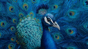 华丽开屏的蓝孔雀