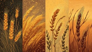 四幅麦穗插画艺术作品