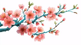 粉色桃花枝绽放美丽姿态