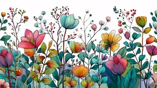 缤纷水彩花卉插画