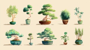 多样盆栽盆景艺术展示