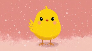 可爱小黄鸡站在粉色背景中