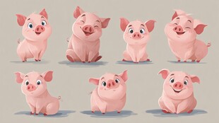 可爱小猪的多样表情集合