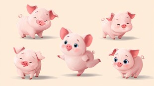 可爱小猪的多样俏皮姿态