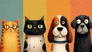 可爱猫狗四连拍