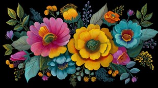 绚丽多彩花卉插画