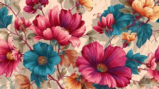 缤纷花卉图案 复古风壁纸