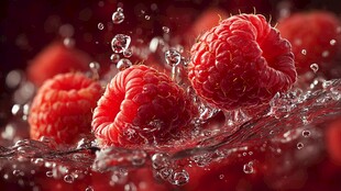 树莓入水瞬间的美妙画面