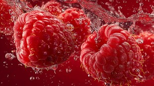 树莓入水瞬间的鲜艳时刻