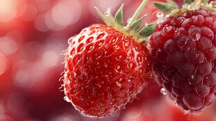 新鲜草莓与树莓的诱人特写