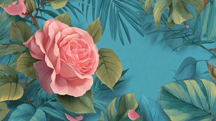 粉玫瑰与热带叶梦幻图景