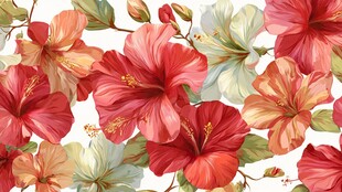 艳丽扶桑花无缝花卉图案