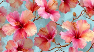 粉色扶桑花无缝图案背景