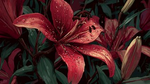 深红百合绽放之美