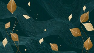 深绿背景下的金色叶片图案