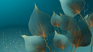 梦幻蓝叶插画 静谧氛围