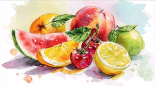 水彩绘缤纷水果组合