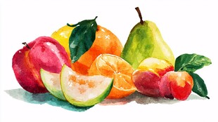 水彩绘多彩新鲜水果组合