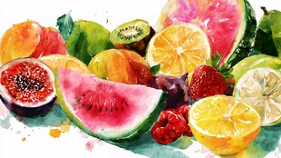 水彩绘缤纷水果组合