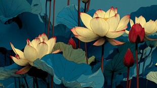 梦幻荷塘中的绽放荷花