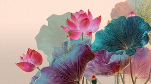 梦幻多彩荷花与荷叶图景