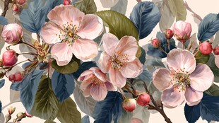 粉色花卉枝叶精美插画