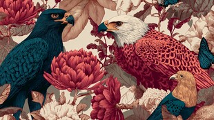 花鸟共舞的绚丽自然图景