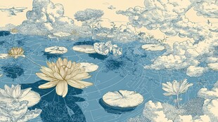 水墨风池塘睡莲梦幻图景