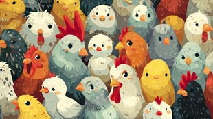 可爱多彩鸡群插画