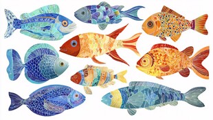多彩手绘海洋鱼类集合