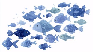 蓝色鱼群畅游插画