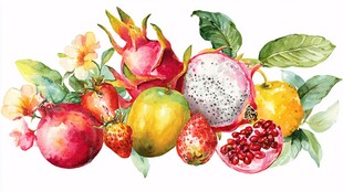 缤纷水彩水果插画