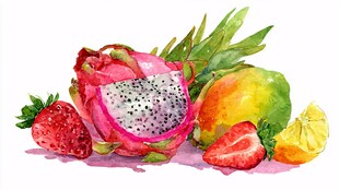 水彩绘多彩水果组合