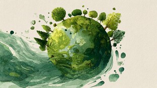 水彩绘绿色地球与自然元素