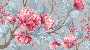 粉色花卉枝叶精美图案