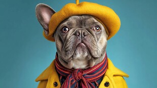 时尚装扮的法斗萌犬