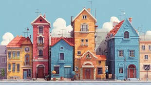 彩色梦幻小镇建筑景观