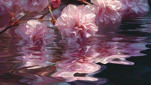 水中绽放的柔美粉色樱花