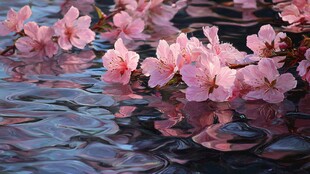 水面上的粉嫩樱花