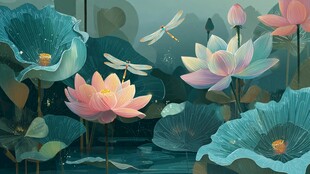 夏日荷塘蜻蜓荷花之景