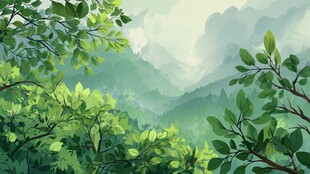 山林绿意盎然的清新景致