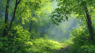 林间晨光下的清新小径