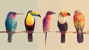 五彩鸟儿栖于枝头