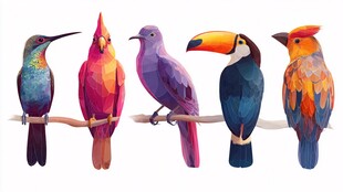 多彩鸟儿栖息枝头