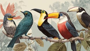 枝头多彩巨嘴鸟等鸟类