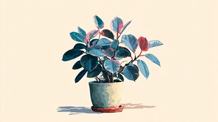 盆栽橡皮树 清新插画风格