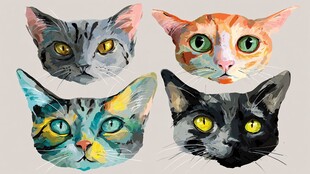 多彩猫咪头像绘画作品