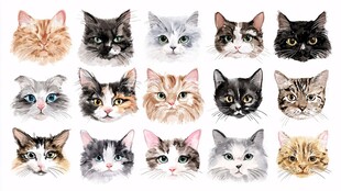 可爱猫咪头像水彩集合